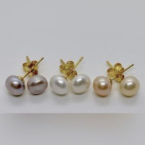Set of 3 Colors 6-7mm Freshwater Pearl Earrings